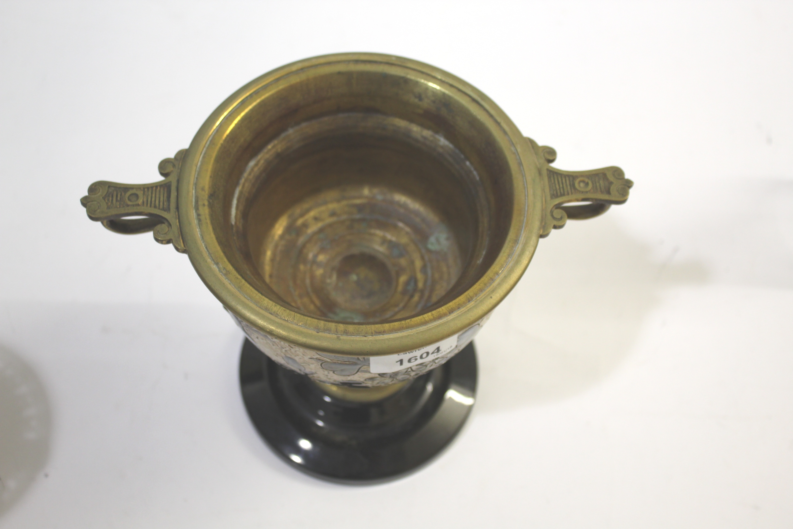 DOULTON LAMBETH OIL LAMP - 1882 a pottery and brass mounted oil lamp, with a removable font. With - Image 6 of 9