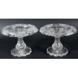 PAIR OF GLASS COMPORTS, 19th century, whell cut with fruiting vines interspersed with star cut