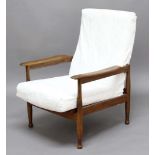 GUY ROGERS 'MANHATTAN' RELINING CHAIR a retro 1960's teak reclining armchair with wide arms and