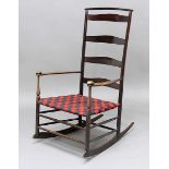 SHAKER CHAIR - MOUNT LEBANON, NEW YORK a beech ladder back rocking chair with curved arms and top