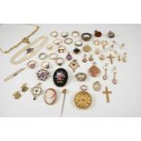 A QUANTITY OF JEWELLERY including an 18ct. gold pocket watch with foliate engraved dial, assorted