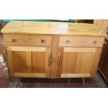 EARLY ERCOL SIDEBOARD – WINDSOR a light elm sideboard with two drawers, the cupboard doors