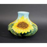 MOORCROFT VASE - SUNFLOWERS a boxed modern Moorcroft vase in the Sunflowers design. Marked,