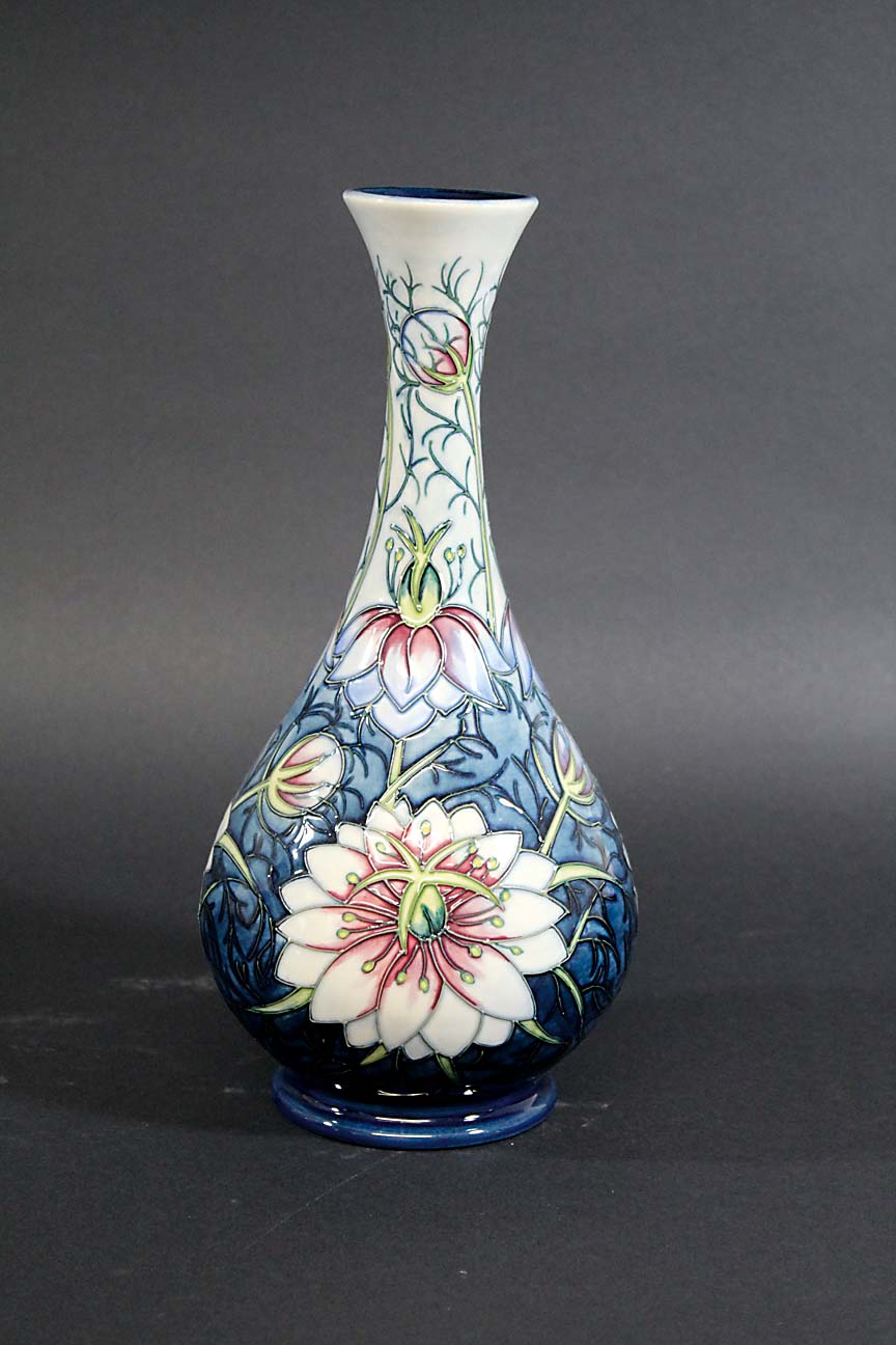 MOORCROFT VASE - LOVE IN A MIST a boxed modern Moorcroft limited edition vase in the Love in a