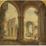 JOHN LESSELS (1809-1883) INTERIOR OF THE CHANCEL AND NORTH TRANSEPT, MELROSE ABBEY, FROM THE SOUTH