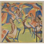 •WALTER E. GREENGRASS (1896-1970) TEA UNDER UMBRELLAS Colour linocut, 1934, on simili Japan,