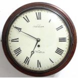 MAHOGANY WALL CLOCK, early/mid 19th century, the 12" enamelled dial inscribed Wenham/Watton, on a