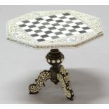 ANGLO-INDIAN VISAKHAPATNAM STYLE MINIATURE CHESS TABLE, 19th century, of octagonal form on a