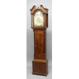 OAK AND MAHOGANY LONGCASE CLOCK, the brass dial with subsidiary seconds dial and date aperture and