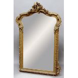 GILT GESSO OVERMANTEL MIRROR, 19th century, the shaped plate beneath a pierced, scrolling crest