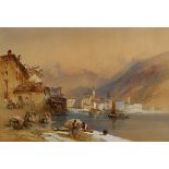 WILLIAM CALLOW, RWS (1812-1908) A LAKESIDE TOWN (NORTHERN ITALY?) Signed and dated indistinctly (