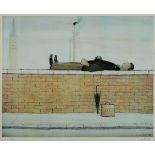 •AFTER LAURENCE STEPHEN LOWRY, RA (1887-1976) MAN LYING ON A WALL (1957) Offset lithograph,