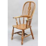 VICTORIAN PAINTED ASH AND ELM WINDSOR CHAIR, with fir tree splat, solid seat and turned H stretcher,