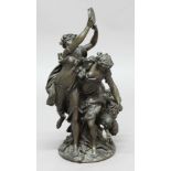 AFTER CLODION Baccanalia, Two dancers and a satyr, brown patinated bronze, signature to base and