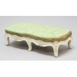 LOUIS XV STYLE FOOT STOOL, with scrolling apron and legs under grey paint, height 15cm, width