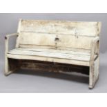BLEACHED ELM SETTLE, 18th century and later, the slightly curved back above a two plank seat, pair