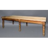 SYCAMORE AND PINE FARMHOUSE TABLE, the planked top above a drawer at each end and six baluster