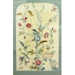 GEORGIAN SILK EMBROIDERERD PANEL, 18th century, worked in colours with butterflies amongst flowering