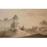 WILLIAM DANIELL, RA (1769-1837) THE KING'S GARDEN, ALLAHABAD Grey wash and pencil 29 x 47.5cm.
