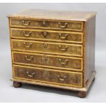 WILLIAM AND MARY OYSTER VENEERED CHEST, the top with a concentric circle design above five graduated