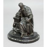 LATE 19TH CENTURY SCHOOL, Galileo seated in thought, leaning on a bookcase, a globe on his knee,