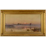 EDWARD H. FAHEY (1844-1907) A SUNSET, MARTHAM BROAD Signed and dated 1887, watercolour heightened