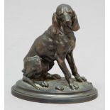 AFTER J GELIBERT, Seated Hound, on an oval base, signature, bronze, height 17cm