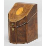 HOUGHTON AND GUNN BURR WALNUT AND SATINWOOD STATIONERY BOX, in the form of a George III style