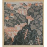 •WALTER E. GREENGRASS (1896-1970) DORSET TOWN Colour linocut, 1935, on simili Japan, signed and