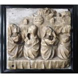 ALABASTER CARVING, probably Nottingham and 16th/17th century, depicting men around a table, possibly