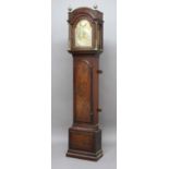 MAHOGANY LONGCASE CLOCK, the brass dial with 10" silvered chapter ring beneath an arch inscribed