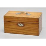 EARLY VICTORIAN SATINWOOD AND SILVER MOUNTED TEA CADDY, with an adapted twin canister interior,