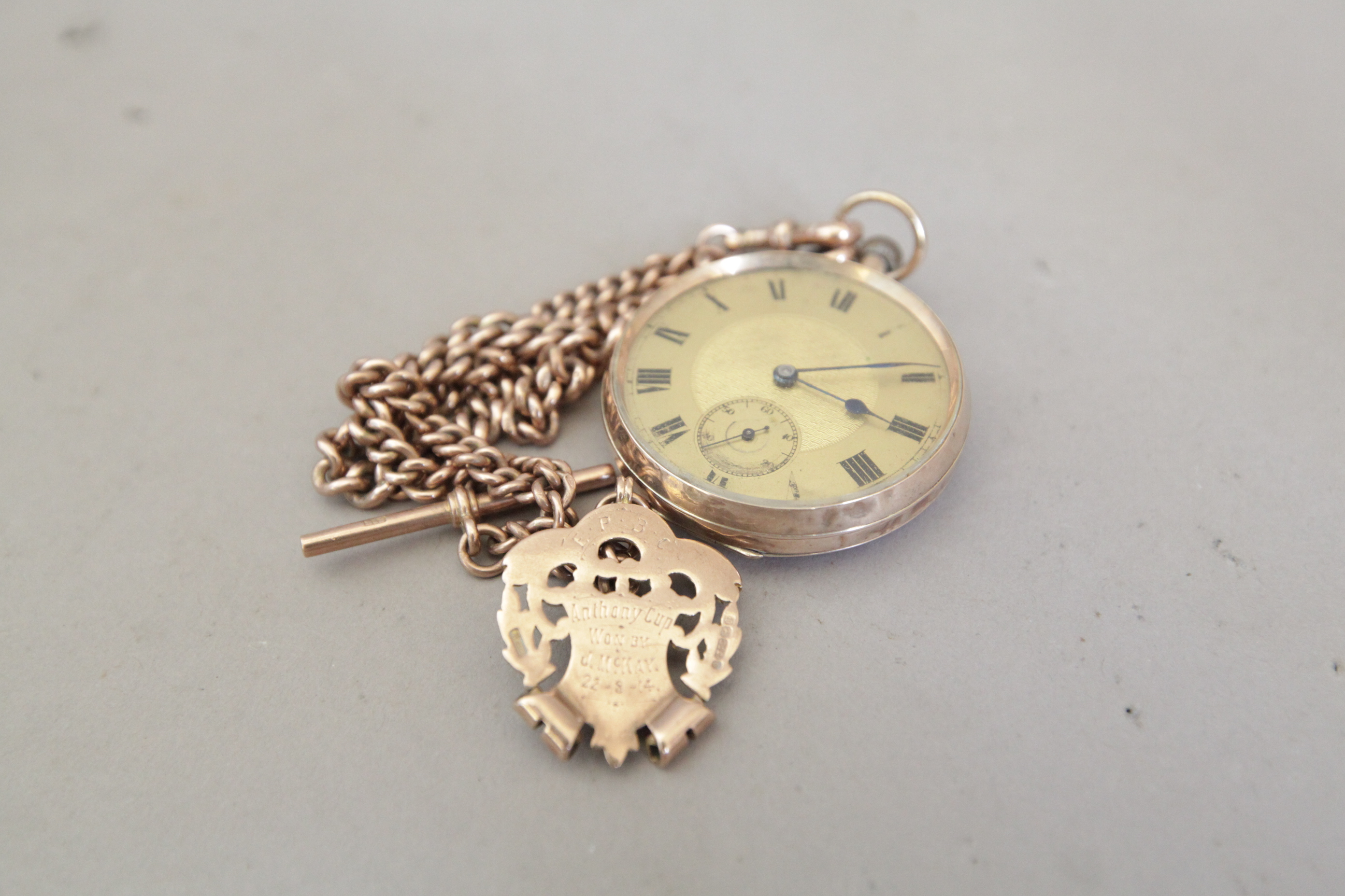 Gold Plated Pocket Watch and 9ct Gold Chain & Fob