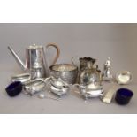 Plated Three Piece Coffee Set, Plated Cruet Set, Two African Bowls, Silver Toddy Ladle