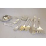 Small Silver: Bonbon Dish, Spoons, Bashed Napkin Ring etc (lot)