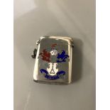 Silver Vesta Case with Enamelled Coat of Arms, Chester 1904, 5cms