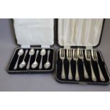 Cased Six Cake Forks and Cased Six Coffee Spoons