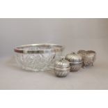 Silver Mounted Salad Bowl & Three Foreign Pieces