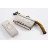 A VICTORIAN SILVER COMBINED VESTA CASE & SLOW MATCH HOLDER with an engraved monogram or emblem on