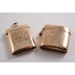 AN EDWARDIAN 9 CT. ROSE GOLD VESTA CASE initialled "HHL" on the front, by H. Woodward & Co.Ltd.,