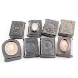 FOUR VULCANITE EDWARD VII COMMEMORATIVE VESTA CASES Another for Queen Mary & King George V, two