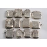 TWELVE VARIOUS LATE VICTORIAN / EDWARDIAN SILVER VESTA CASES mixed dates & makers, all Birmingham