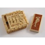 A LATE 19TH / EARLY 20TH CENTURY FRENCH "DIEPPE" IVORY VESTA CASE with a gentleman smoking on the