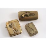 A LATE VICTORIAN BRASS VESTA CASE with a footballer's leg and a ball on the front in low relief,