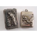 A CHINESE SILVER VESTA CASE with an applied dragon, unmarked 1910-20 & an Indian silver vesta case
