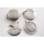 FOUR VARIOUS SILVER CIRCULAR VESTA CASES (three with initials), mixed designs, dates & makers,