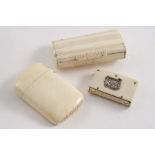 A LATE 19TH / EARLY 20TH CENTURY IVORY VESTA CASE of plain rounded oblong form, another smaller