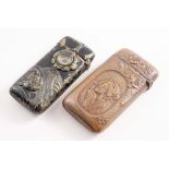 A LATE 19TH / 20TH CENTURY JAPANESE COPPER VESTA CASE with traces of gilding depicting the