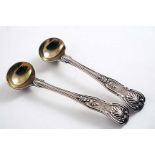 A PAIR OF VICTORIAN KING'S PATTERN SALT SPOONS with gilt bowls, initialled, by George Adams, 1845;