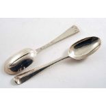 A PAIR OF GEORGE II HANOVERIAN PATTERN TABLE SPOONS with plain moulded rattails, scratched "G"